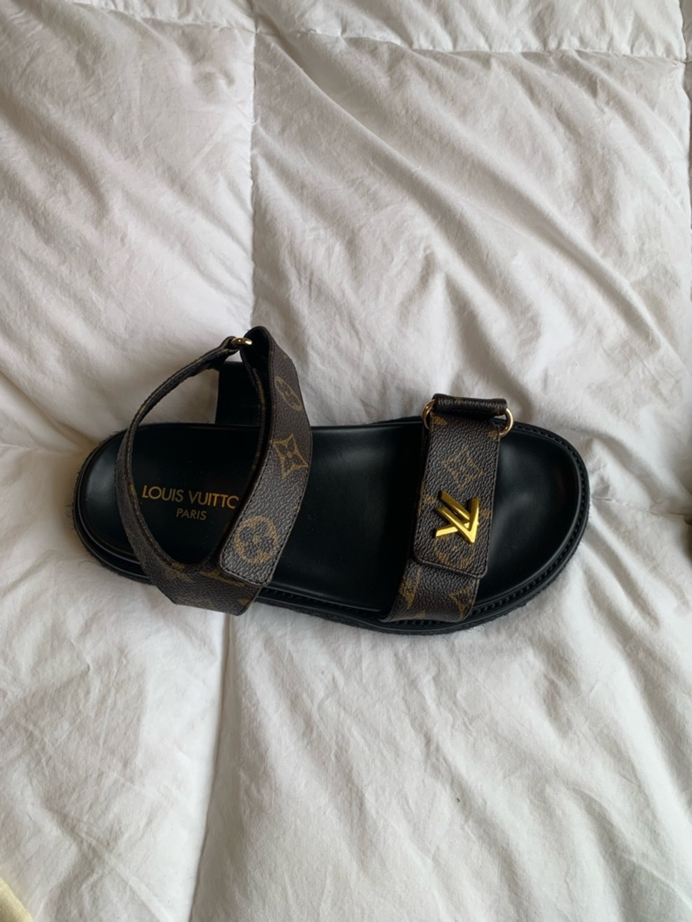 Women’s Louis Vuitton Brown and Black Sunset Comfort Monogram Canvas Sandals - Picture 8 of 9